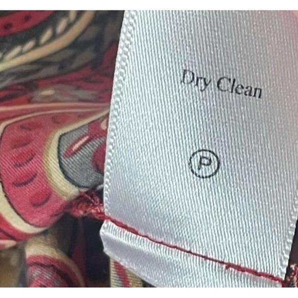 VTG Coldwater creek Womens BLouse Red‎ Large Paisley 100% Silk Vneck Ruffle Boho - Picture 9 of 10